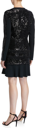 Diane von Furstenberg Mara Tiered Sequined Long-Sleeve Ruffle Dress