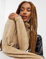 Thumbnail for your product : Bershka velvet ribbed roll neck cropped jumper in beige