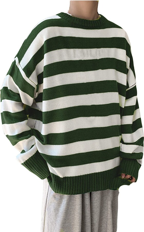 Grunge Green Striped Sweater Liebeimmer Womens Trendy Oversized