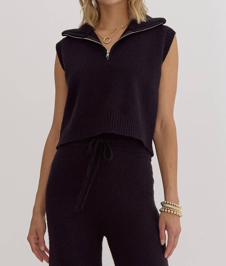 Entro Knit Half Zip Top In Black