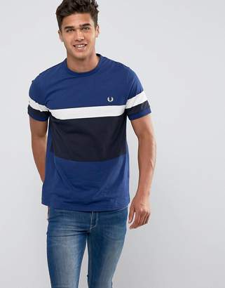Fred Perry Slim Colour Block T-Shirt In Blue