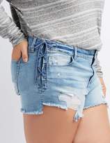 Thumbnail for your product : Charlotte Russe Plus Size Refuge Destroyed Lace-Up Cheeky Shorts