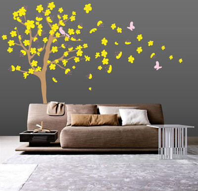 Wall Decal Source Tree, Cherry Blossom and Flowers Blowing in Wind Wall Decal
