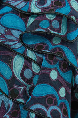 Anna Sui Curtain Of Stars Printed Fil Coupé Silk-blend Chiffon Halterneck Dress - Blue