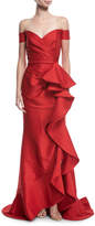 Badgley Mischka Collection Off-the-Shoulder Ruffled Gown