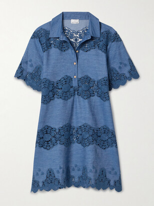 ワンピース Lace Trimmed Chambray Dress Lace Trimmed Chambray Dress（ワンピース）｜Her lip to（ハー