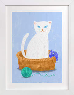 Minted White Cat in the Basket Self-Launch Children's Art Print