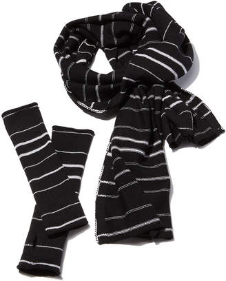 Eileen Fisher Merino Jersey Striped Scarf, Black/Dark Pearl