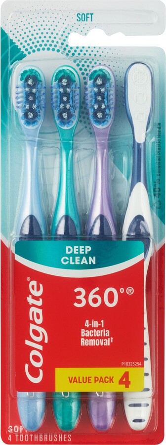 Colgate 360 Whole Mouth Clean Toothbrush, Soft Bristles, 4 CT