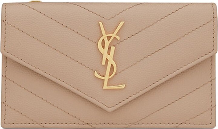 Shop Saint Laurent Cassandre Saint Laurent Matelass Flap Card Case in Grain  de Poudre Embossed Leather
