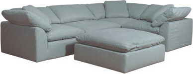 Sunset Trading Contemporary Puff Collection 5PC Slipcovered Modular L-Shaped Sectional Sofa with Ottoman | Performance Fabric Washable Water-Resistant