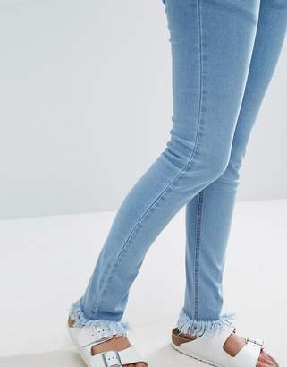 boohoo Mid Rise Skinny Jeans With Frayed Hem