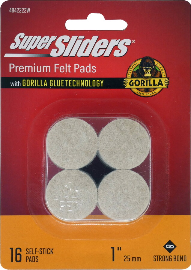 Super Sliders With Gorilla Glue Technology 1" Felt Round Oatmeal 16 Pc