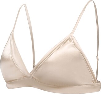 SilRiver Women's Silk Satin Wire-Free Padded Bralette with Soft Silk Cup  Bra Top