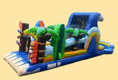 Jingo Jump 9' x 36' Inflatable Obstacle Course with Water Slide and Air Blower