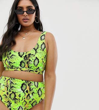 ASOS Curve DESIGN curve mix and match crop bikini top in neon snake -  ShopStyle Plus Size Swimwear