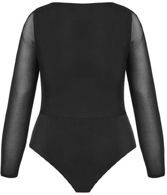 City Chic Ruched Detail Bodysuit - black