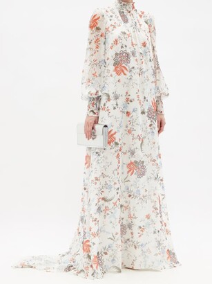 Erdem Rosalind High-neck Floral-print Silk Gown - White Multi