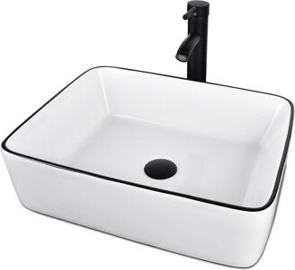 Elecwish Modern White Ceramic Rectangular Basin Vessel Sink with Faucet
