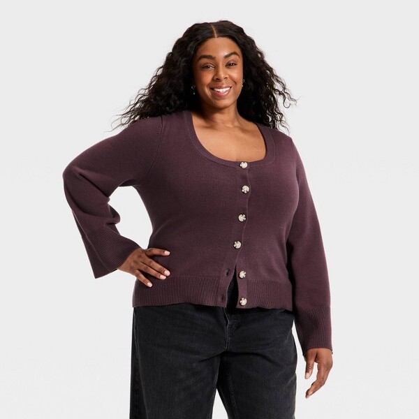 Universal Thread Women'sButton-DownScoopNeckCardiganSweater-UniversalThread™PlumPurple3X