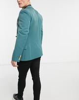 Thumbnail for your product : ASOS DESIGN skinny double breasted blazer with gold buttons in sea green