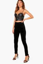 Thumbnail for your product : boohoo Velvet Turn Up Skinny Trousers