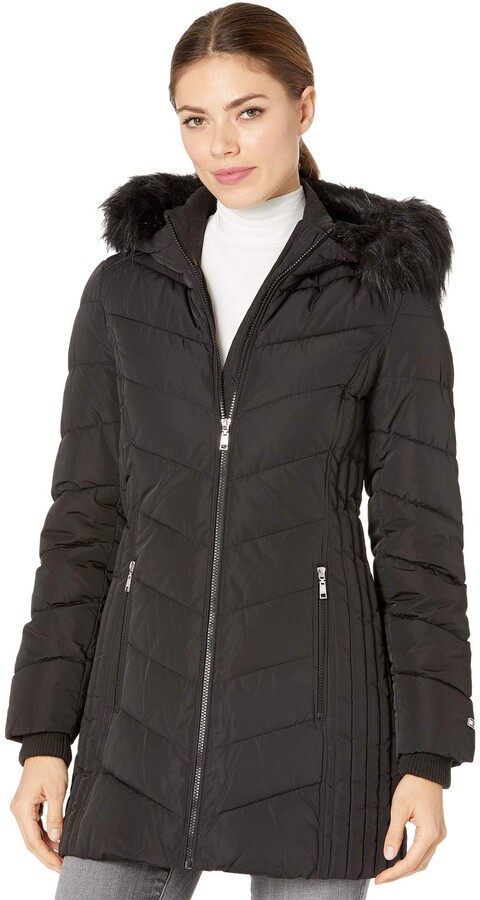 Tommy Hilfiger Women's Mid Length Fill Coat Fur Trim Hood - ShopStyle