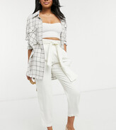 Thumbnail for your product : ASOS Petite DESIGN Petite belted tapered linen trousers in cream
