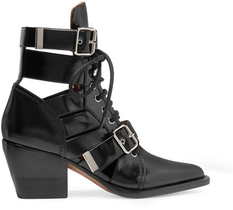 Chloé Rylee Cutout Glossed-leather Ankle Boots