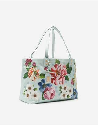 Dolce & Gabbana Medium Beatrice Shopping Bag In Canvas With Floral Ombre Print