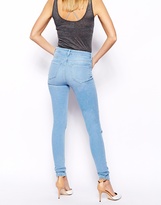 Thumbnail for your product : ASOS Ridley High Waist Ultra Skinny Jeans in Watercolour Light Wash Blue with Busted Knees