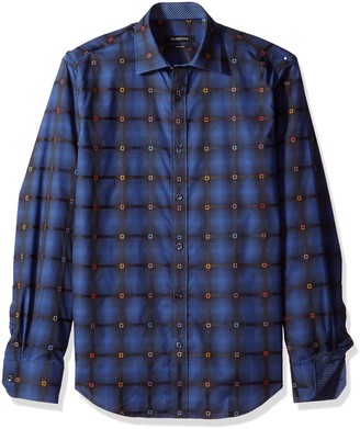 Bugatchi Men's Long Sleeve Point Collar Tappered Fit Button Down Shirt
