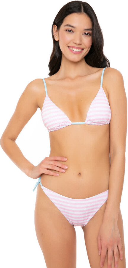 Striped Woman Swim Briefs With Lost In St. Barth Embroidery