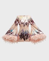 Thumbnail for your product : Bronx and Banco Sequin Feather-Trim Mini Dress