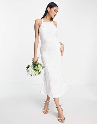 Little Mistress Bridal lace maxi dress with low back in ivory