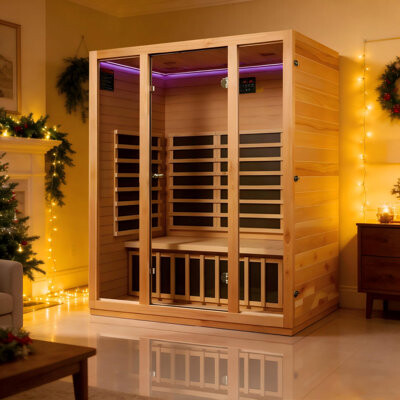royal saunas hongyuan 3 Person Indoor Infrared Dry Sauna with Low EMF Heating and Okoume and Hemlock Wood Construction