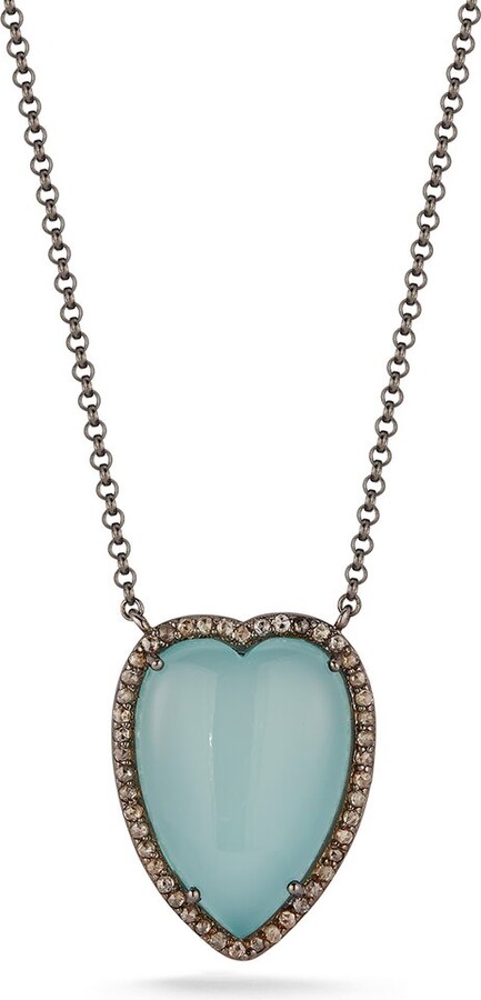 Banji Jewelry Silver Diamond Aqua Chalcedony Heart