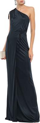 Safiyaa One-shoulder Gathered Stretch Satin-jersey Gown