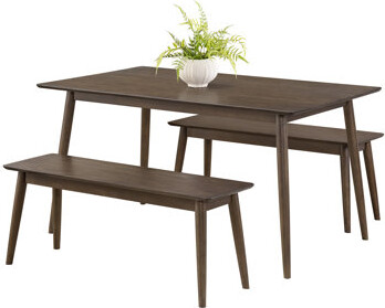 Loon Peak Furniture Calais 3 Piece Dining Table Set for 4 with Benches - 59” Solid Wood Kitchen Table and Two 46” Bench Seats - Mid Century Modern Furniture fo