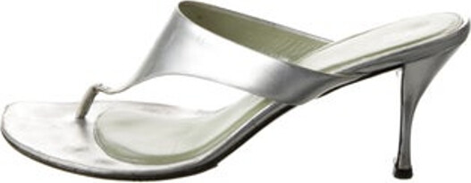 Prada Leather Slides Silver Designer