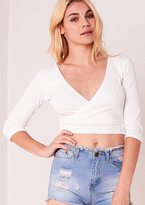 Thumbnail for your product : Missy Empire Alexa Cream Long Sleeve Cropped Wrap Top