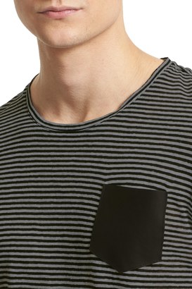 The Kooples Stripe Leather Pocket Linen Tee