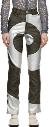 BARRAGÁN Brown & Silver Cosmic Spiral Faux-Leather Trousers