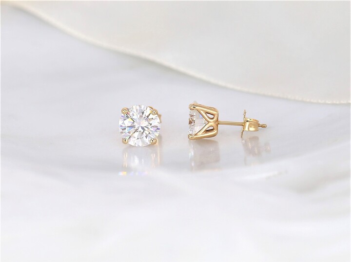 Etsy 1.50Ct Ready To Ship Donna 6mm 14Kt Rose Gold Round Moissanite Unique Stud Earrings, Unique Earrings, Round Studs, Anniversary Gift