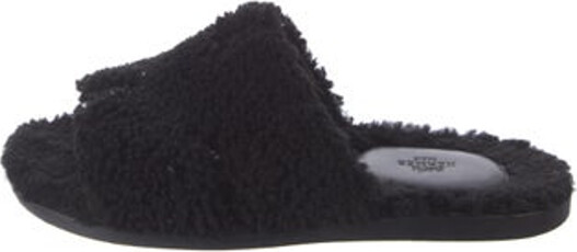 Hermes Izmir Slides Black Shearling H Logo Platform Includes Box & Dust Bag