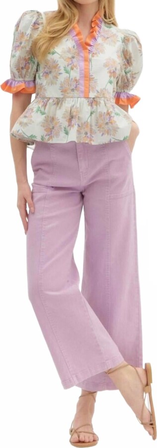 Entro Faith Floral Top In Orange, Yellow, & Purple