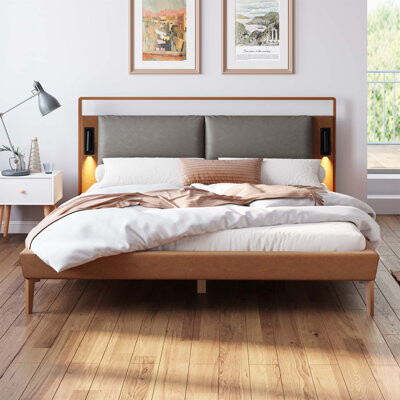 Corrigan Studio Leather Bed With 2Pcs Night Lights