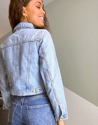 Topshop Petite fitted denim jacket in mid blue