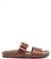 Thumbnail for your product : Prada Buckled Crocodile-effect Leather Slides - Womens - Dark Brown