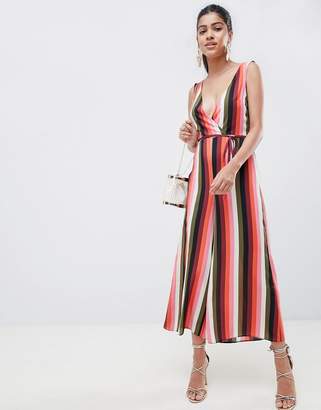 ASOS Design Jumpsuit With Wrap Front In Multi Stripe